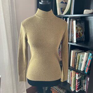 Vintage 90s Compagnie Internationale Express Brown Turtleneck S Metallic Italian
